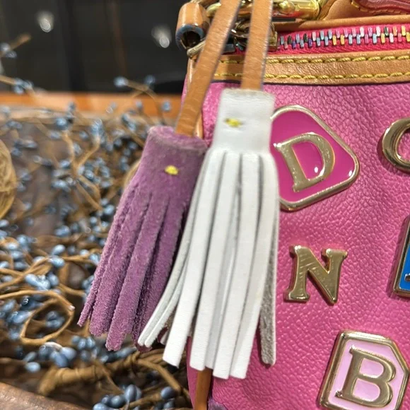 Dooney & Bourke Vintage Leather Pink and Tan Crossbody Bag with Gold Hardware - Picture 3 of 13